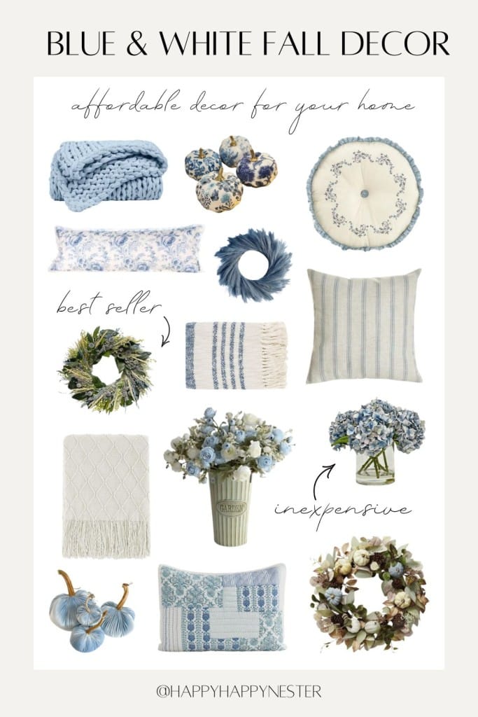 blue and white fall decor