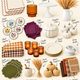 A grid of fall table decor including labeled placemats, napkins, vases, dishes, and table runners.