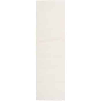 A long, narrow, plain white runner rug with a subtle texture.