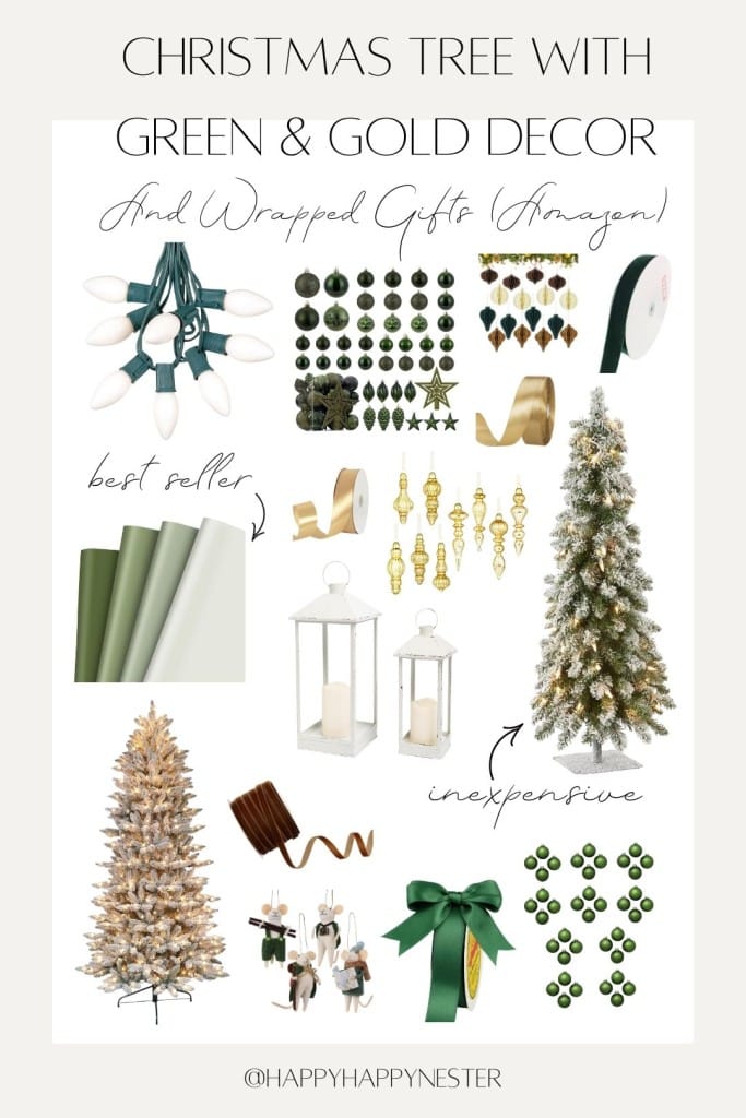 Christmas Tree with Green and Gold Decorations (Amazon)