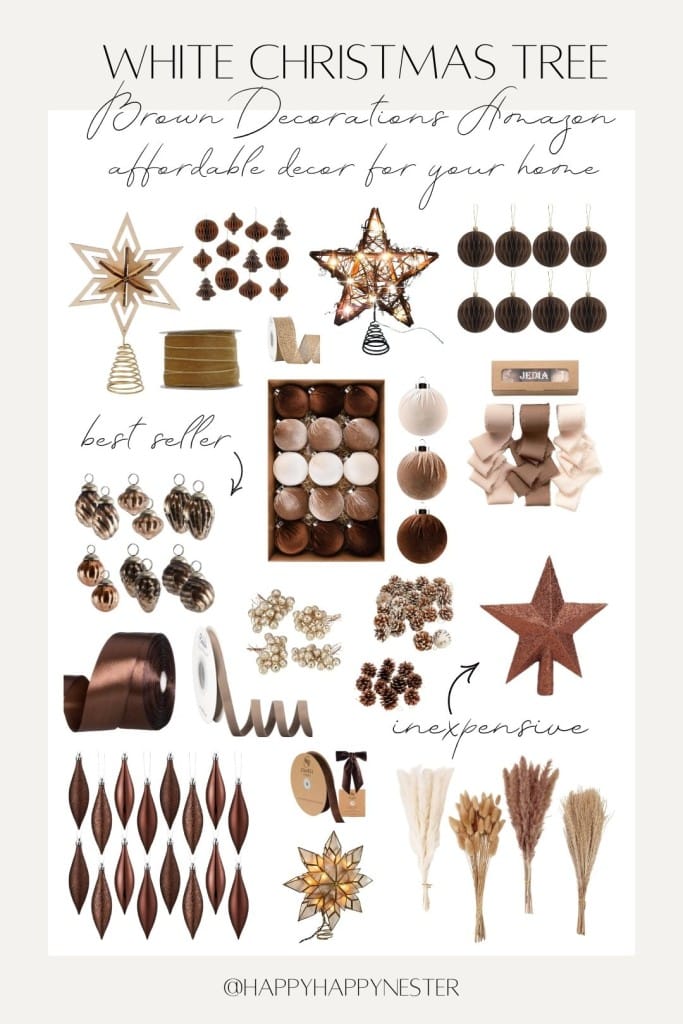 white christmas tree brown decorations amazon