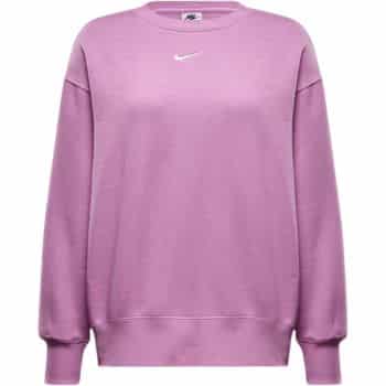 A lilac sweatshirt with a small white Nike swoosh logo on the front center. The sweatshirt has long sleeves and ribbed cuffs and hem.