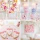 A collage of Valentine's decor: a floral wreath, two "Happy Valentine's Day" candles, heart-shaped cookies with sweet messages, and a cozy bedroom featuring pink crafts like pillows and a flower wall art.