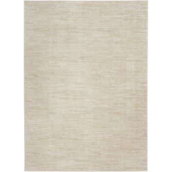 A beige rectangular area rug with a subtle, textured pattern.