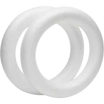 Two white styrofoam rings are interlocked against a plain white background, evoking the simplicity of easy flower paper crafts.