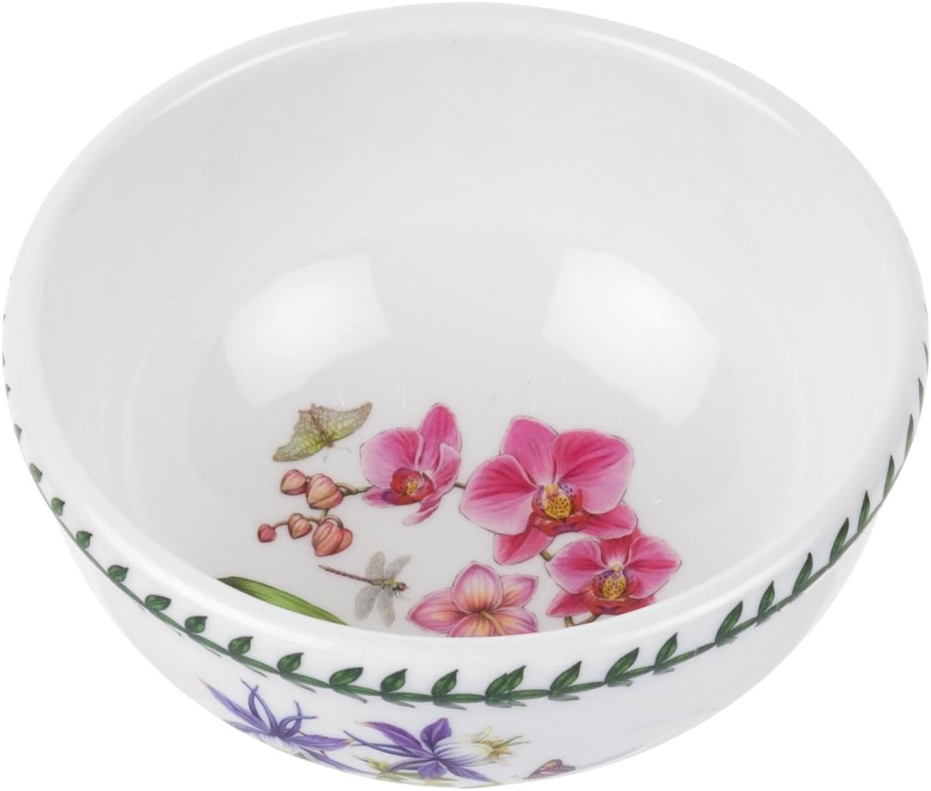 A white ceramic bowl featuring a floral design with pink flowers and green leaves inside and around the rim, perfect for adding a touch of spring kitchen decor.