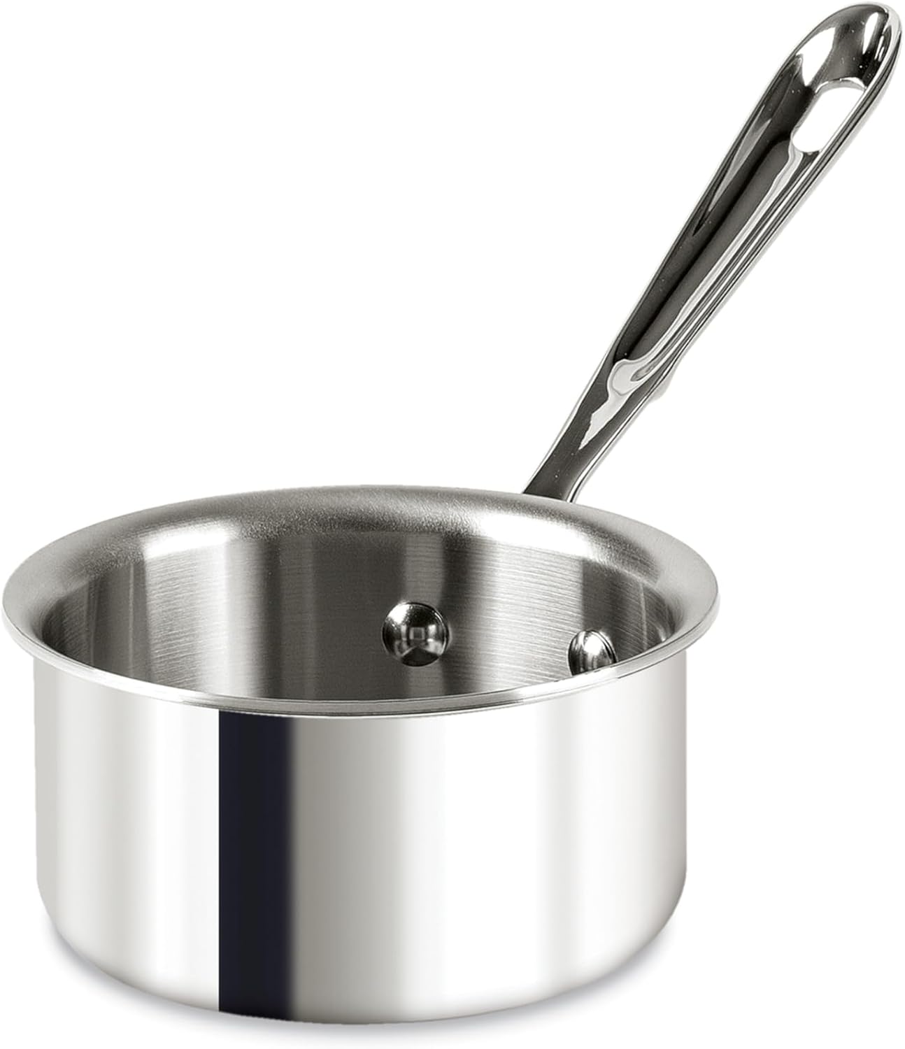 A shiny stainless steel saucepan with a long, sturdy handle is shown against a white background—perfect for learning how to make a tender, juicy steak. The pan has a smooth, reflective surface and a flat base.