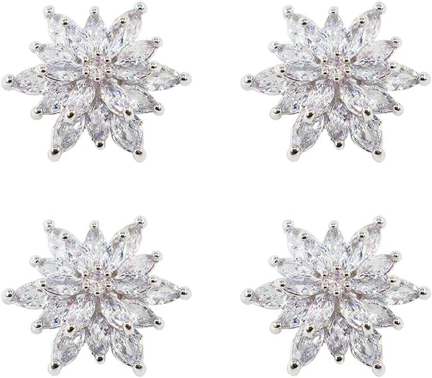 Four identical, silver-toned, vintage style flower-shaped earrings with multiple marquise-cut clear gemstones arranged as petals, displayed against a white background in a two-by-two grid pattern.