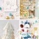 A collage of festive holiday scenes: illustrated gift tags, a silver tinsel Christmas tree with blue and gold ornaments, my favorite holiday home crafts, and gift-wrapped presents with blue ribbons and cheerful accents.
