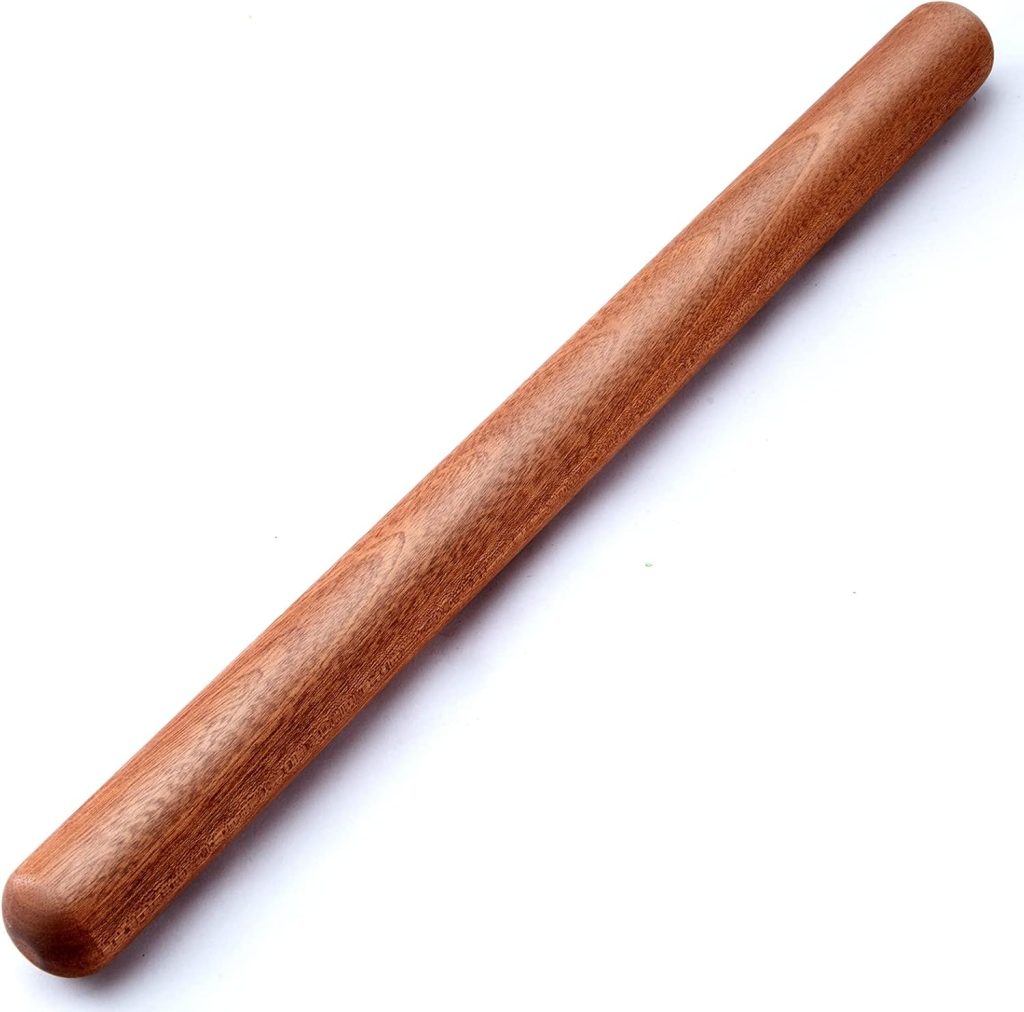 A wooden French rolling pin with a smooth, cylindrical shape and rounded ends, perfect for preparing any molded cookies recipe, photographed on a white background.
