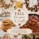 Collage of autumn decor, crafts, drinks, cookies, chili, and cozy home scenes with &ldquo;Fall Recipes & Crafts&mdash;Cozy Flavors & DIY to Warm Your Home&rdquo; written in the center on a beige sign with fall leaves&mdash;perfect inspiration for your next Saturday Chitchat about Fall Crafts and seasonal treats.