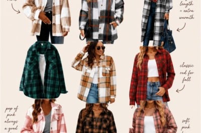 Nine women model various plaid flannel shirts in different colors and styles, each labeled with styling tips, under the text “Cozy Up for Fall Days: Flannels from Walmart.”.