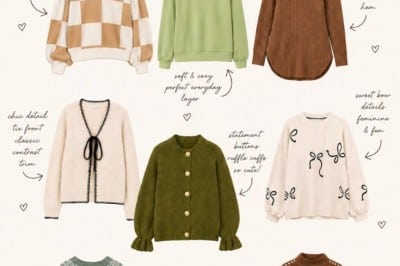 A collage of nine fall sweaters in various styles and colors, with handwritten notes describing details like textures, fit, and features, under the text “Walmart Fall Sweater Haul.” Sweaters include knits and patterns.