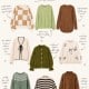 A collage of nine fall sweaters in various styles and colors, with handwritten notes describing details like textures, fit, and features, under the text &ldquo;Walmart Fall Sweater Haul.&rdquo; Sweaters include knits and patterns.