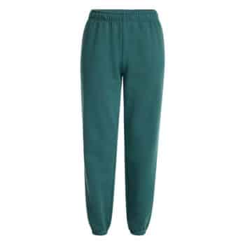 Dark green sweatpants with an elastic waistband and elastic cuffs at the ankles, displayed on a plain white background.