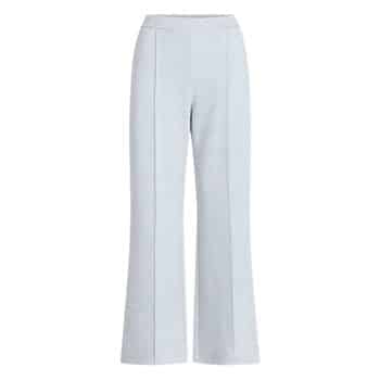 Light gray, high-waisted, wide-leg pants with subtle front seam details, displayed on a plain white background.