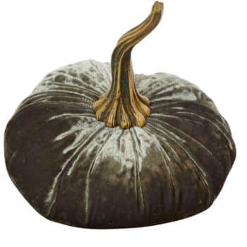 Rich brown velvet pumpkin with a long realistic stem for elegant autumn home decor.