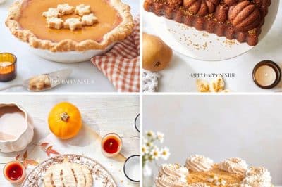 Fall cake ideas and autumn desserts including pumpkin cake, no bake pumpkin cheesecake, pumpkin pie, and pumpkin hand pies.