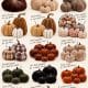 Fall Fabric Pumpkins in orange, green, black, white, brown, plaid, knit, and velvet styles for cozy autumn decorating.