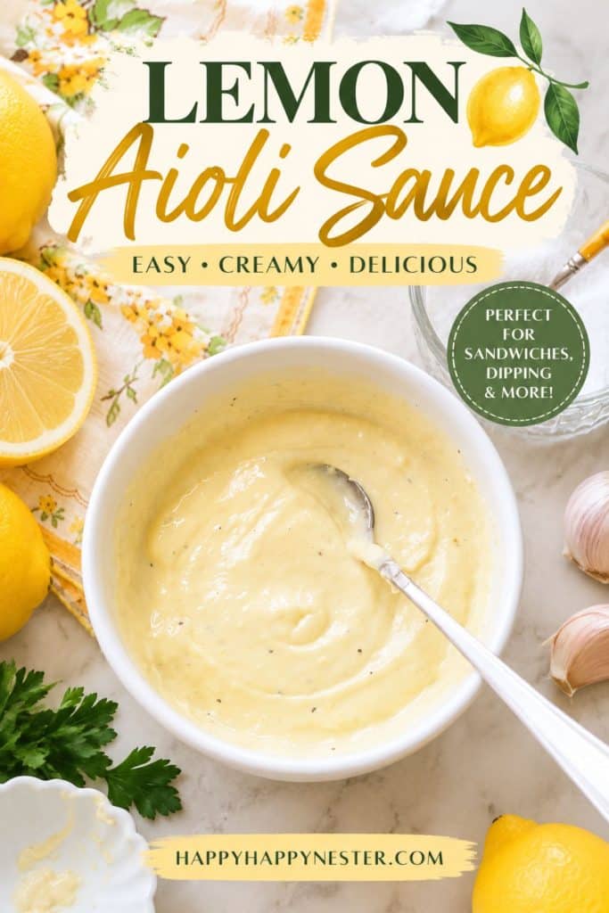 Lemon aioli sauce recipe made with mayonnaise, fresh lemon, garlic, Dijon mustard, honey, and olive oil.