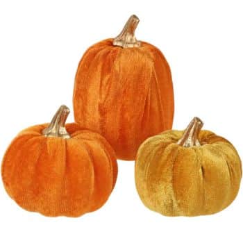 Orange and golden yellow velvet fabric pumpkins with metallic stems