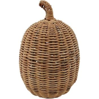 Natural brown woven rattan pumpkin with a curved woven stem.