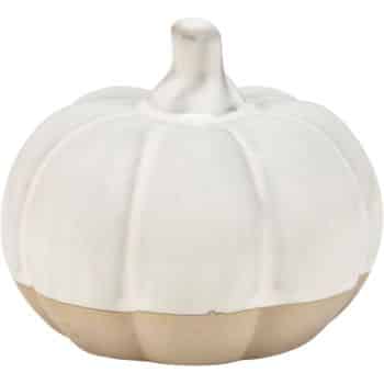 White glazed ceramic pumpkin with an exposed natural stoneware base.